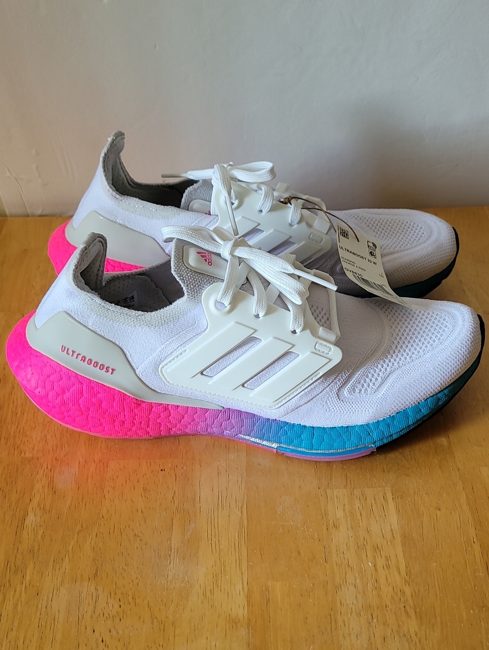adidas Ultraboost Women's Running Shoes - White with Pink & Blue Gradient - Picture 2 of 9